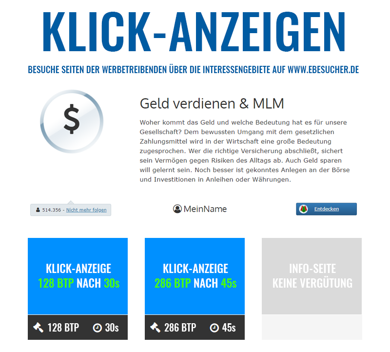 Get paid to click Click ad on eBesucher